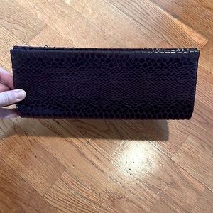 Purple snake print clutch 10” x 4” silver shoulder strap